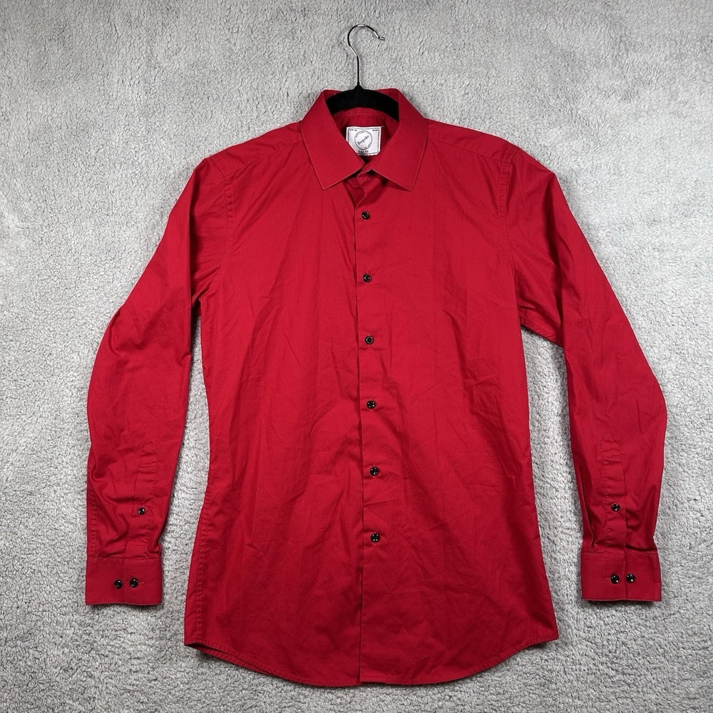 Bespoke‎ Dress Shirt Mens Slim Fit Button Up Red Long Sleeve 14-14.5 32/33 Sz S